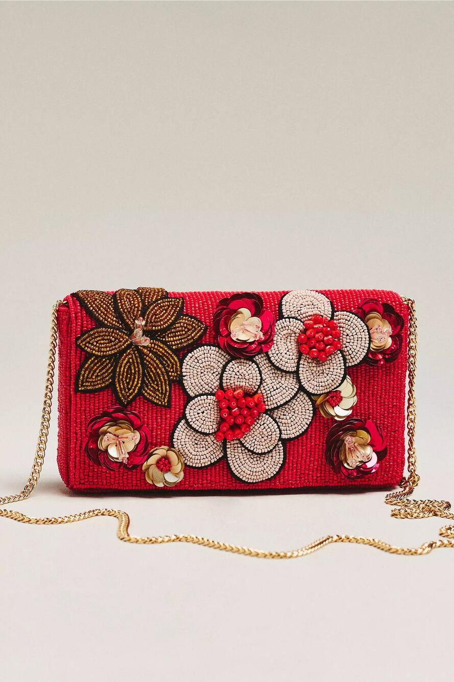 nwt ANTHROPOLOGIE MAEVE Beaded 3D Floral Embellished Clutch